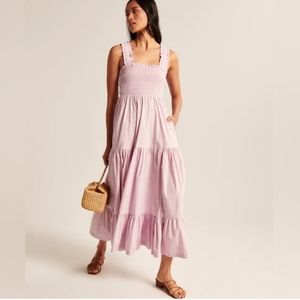 NWT ABERCROMBIE & FITCH Smocked Bodice Easy Maxi Dress Size XXSP Lavender